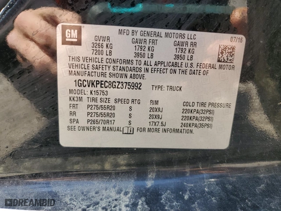 2016 Chevrolet Silverado 1500 Custom with VIN 1GCVKPEC8GZ375992, listed as a Copart auction lot 52646795 with 146,324 mi miles and Salvage Title. Bid and sale history available at carsss.com. Image 13.