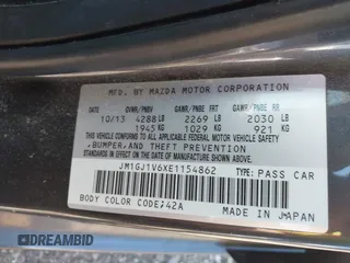 2014 Mazda Mazda6 i Touring with VIN JM1GJ1V6XE1154862, listed as a IAAI auction lot 42052904 with 301,752 mi miles. Bid and sale history available at carsss.com. Image 9.