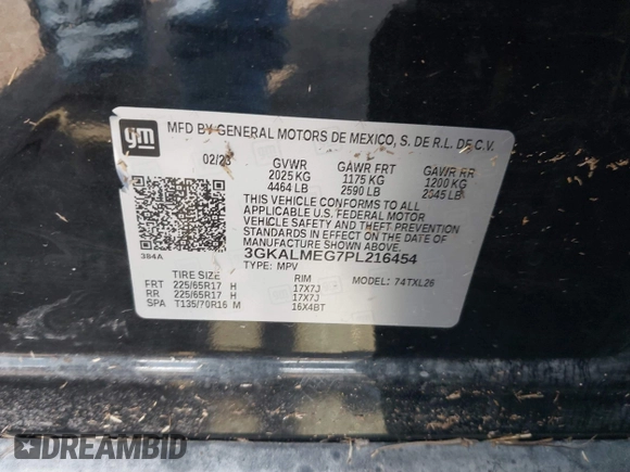 2023 GMC Terrain SLE with VIN 3GKALMEG7PL216454, listed as a IAAI auction lot 41923658 with Not provided miles and . Bid and sale history available at DreamBid. Image 9.