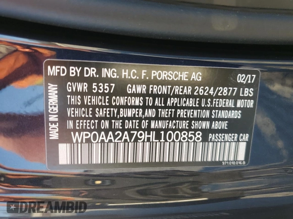 2017 Porsche Panamera with VIN WP0AA2A79HL100858, listed as a Copart auction lot 76724924 with 37,013 mi miles and Salvage title. Bid and sale history available at DreamBid. Image 12.