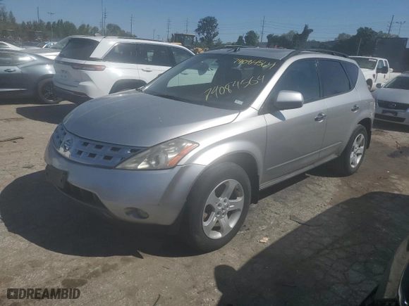 2003 Nissan Murano SE with VIN JN8AZ08W43W223179, listed as a Copart auction lot 74084564 with 150,827 mi miles and Clean Title. Bid and sale history available at carsss.com. Image 1.