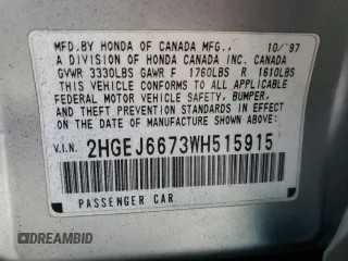1998 Honda Civic LX with VIN 2HGEJ6673WH515915, listed as a Copart auction lot 52403795 with 224,174 mi miles and Salvage Title. Bid and sale history available at DreamBid. Image 14.