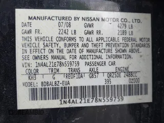 2008 Nissan Altima 2.5 SL with VIN 1N4AL21E78N559759, listed as a IAAI auction lot 41822280 with 175,100 mi miles. Bid and sale history available at carsss.com. Image 9.