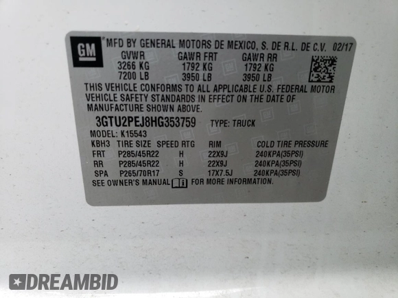 2017 GMC Sierra 1500 Denali z VIN 3GTU2PEJ8HG353759, wystawiony jako Copart lot #56432225 z przebiegiem 107 371 mil mil oraz Czysty tytuł • Clean title. Historia ofert i sprzedaży dostępna na DreamBid. Obrazek 12.