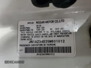 2005 Nissan 350Z Enthusiast with VIN JN1AZ34D35M601012, listed as a Copart auction lot 48969195 with 134,521 mi miles and Salvage Title. Bid and sale history available at carsss.com. Image 12.