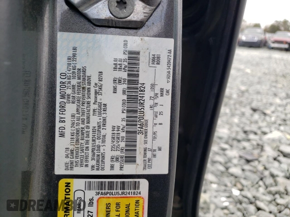 2018 Ford Fusion Hybrid SE with VIN 3FA6P0LU5JR241824, listed as a Copart auction lot 42303303 with 147,956 mi miles. Bid and sale history available at carsss.com. Image 12.