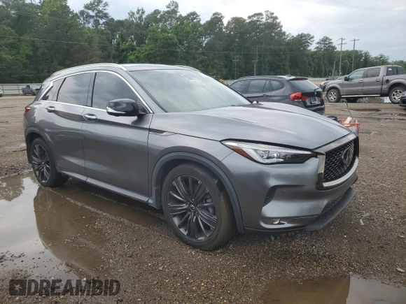 2020 Infiniti QX50 Luxe with VIN 3PCAJ5M17LF120708, listed as a Copart auction lot 57943945 with 53,649 mi miles and Salvage title. Bid and sale history available at DreamBid. Image 4.