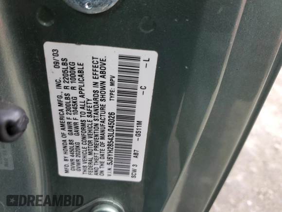 2003 Honda Element EX with VIN 5J6YH28543L045026, listed as a Copart auction lot 82597114 with 152,970 mi miles and Non Repairable. Bid and sale history available at DreamBid. Image 13.