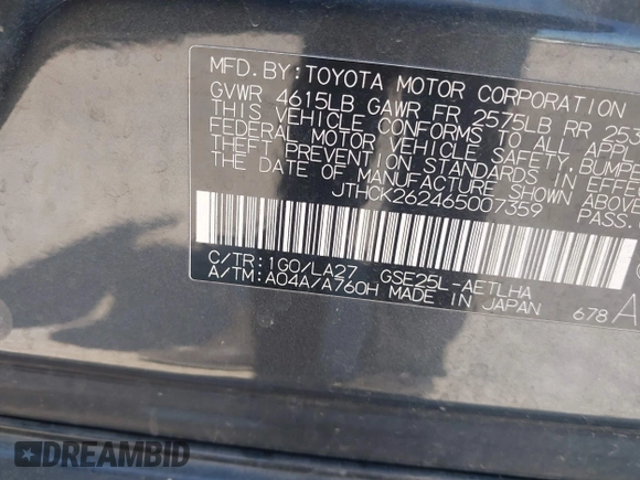 2006 Lexus IS 250 z VIN JTHCK262465007359, wystawiony jako IAAI lot #42234003 z przebiegiem 190 838 mil mil oraz . Historia ofert i sprzedaży dostępna na DreamBid. Obrazek 9.
