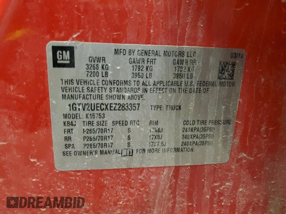 2014 GMC Sierra 1500 SLE z VIN 1GTV2UECXEZ283357, wystawiony jako Copart lot #50195615 z przebiegiem 117 449 mil mil oraz Szkoda całkowita • Salvage title. Historia ofert i sprzedaży dostępna na DreamBid. Obrazek 13.