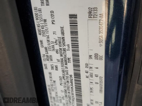 2017 Ford Transit with VIN 1FTYR2XM1HKA49236, listed as a Copart auction lot 83787814 with Not provided miles and Salvage title. Bid and sale history available at DreamBid. Image 13.