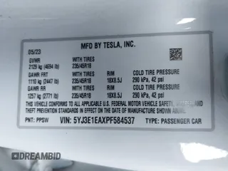 2023 Tesla Model 3 z VIN 5YJ3E1EAXPF584537, wystawiony jako IAAI lot #41464243 z przebiegiem 33 229 mil mil oraz . Historia ofert i sprzedaży dostępna na DreamBid. Obrazek 9.