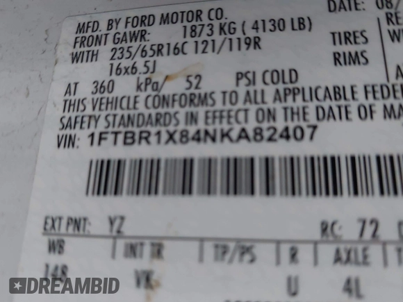2022 Ford Transit Cargo z VIN 1FTBR1X84NKA82407, wystawiony jako IAAI lot #41503201 z przebiegiem 53 194 mil mil oraz . Historia ofert i sprzedaży dostępna na DreamBid. Obrazek 9.