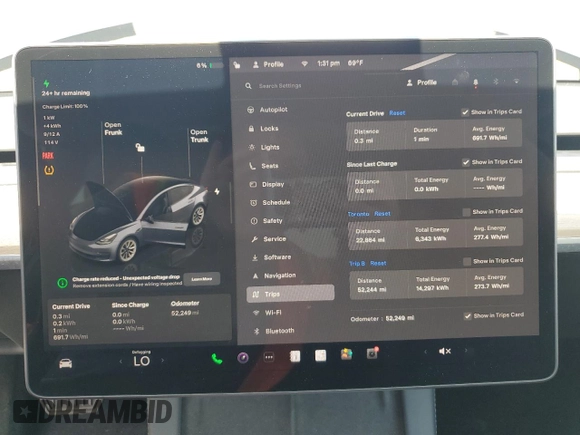 2022 Tesla Model 3 Long Range with VIN 5YJ3E1EB4NF289326, listed as a Copart auction lot 55457975 with 52,249 mi miles and Clean Title. Bid and sale history available at DreamBid. Image 9.