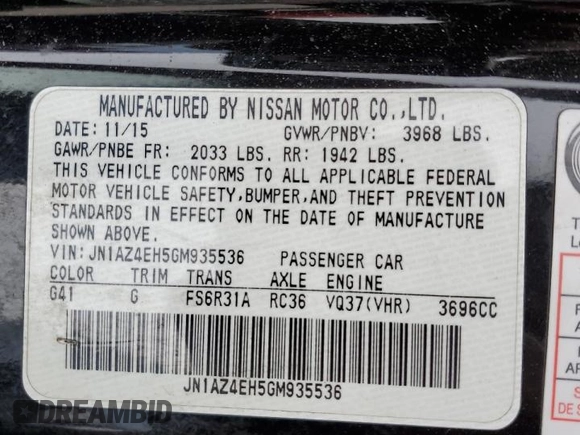 2016 Nissan 370Z with VIN JN1AZ4EH5GM935536, listed as a Copart auction lot 48925463 with 77,634 mi miles. Bid and sale history available at carsss.com. Image 14.