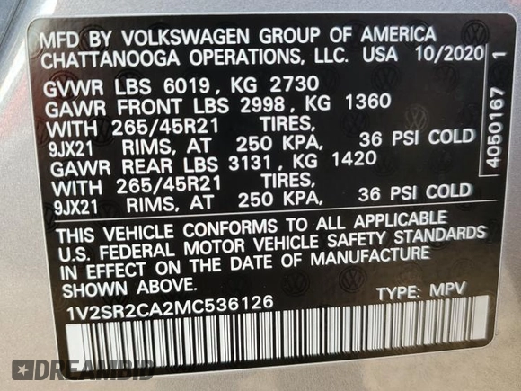 2021 Volkswagen Atlas SEL R-Line with VIN 1V2SR2CA2MC536126, listed as a Copart auction lot 77380434 with 29,550 mi miles and Salvage title. Bid and sale history available at DreamBid. Image 14.