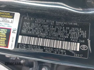 2013 Toyota Camry L with VIN 4T1BF1FK4DU278402, listed as a IAAI auction lot 41957178 with 70,541 mi miles. Bid and sale history available at carsss.com. Image 9.