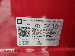 2020 GMC Terrain SLT with VIN 3GKALPEX2LL172598, listed as a Copart auction lot 53658905 with 58,697 mi miles and Salvage title. Bid and sale history available at DreamBid. Image 15.