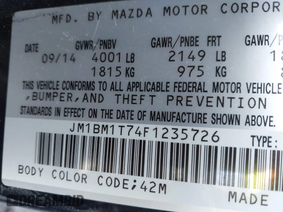 2015 Mazda 3 i SV with VIN JM1BM1T74F1235726, listed as a IAAI auction lot 41899717 with 83,201 mi miles. Bid and sale history available at carsss.com. Image 9.