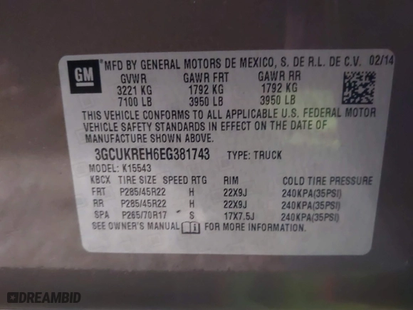 2014 Chevrolet Silverado 1500 LT with VIN 3GCUKREH6EG381743, listed as a IAAI auction lot 41583823 with 141,671 mi miles. Bid and sale history available at carsss.com. Image 9.