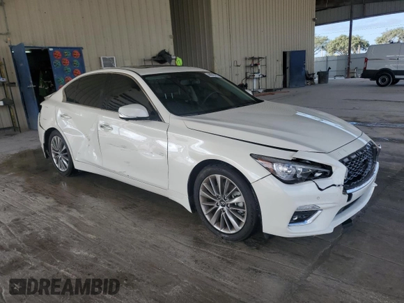 2023 Infiniti Q50 Luxe with VIN JN1EV7BPXPM510470, listed as a Copart auction lot 44040375 with 19,824 mi miles and Salvage Title. Bid and sale history available at DreamBid. Image 4.
