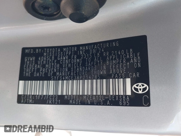 2024 Toyota Corolla SE with VIN 5YFS4MCE3RP214785, listed as a IAAI auction lot 41468507 with 6,128 mi miles and . Bid and sale history available at DreamBid. Image 9.