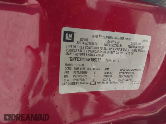2009 Chevrolet Tahoe LTZ z VIN 1GNFC33009R156277, wystawiony jako IAAI lot #42355407 z przebiegiem 282 012 mil mil oraz . Historia ofert i sprzedaży dostępna na DreamBid. Obrazek 9.