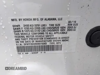 2019 Honda Passport Sport с VIN 5FNYF8H28KB010303, выставлен на аукционе IAAI как лот 42178541 с пробегом 37 593 миль миль и . История ставок и продаж доступна на DreamBid. Изображение 9.