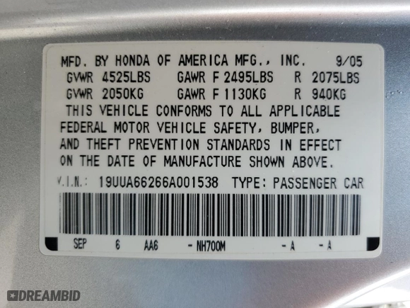 2006 Acura TL with VIN 19UUA66266A001538, listed as a Copart auction lot 51073395 with 108,599 mi miles and Salvage Title. Bid and sale history available at carsss.com. Image 12.