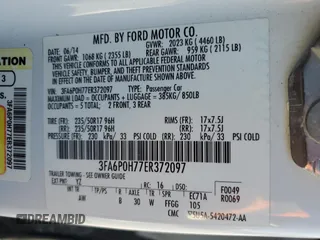 2014 Ford Fusion SE with VIN 3FA6P0H77ER372097, listed as a Copart auction lot 53345115 with 63,316 mi miles and Salvage Title. Bid and sale history available at carsss.com. Image 12.