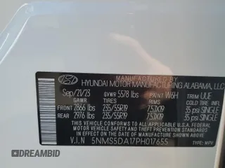 2023 Hyundai Santa Fe Hybrid Limited with VIN 5NMS5DA17PH017655, listed as a Copart auction lot 45337804 with 7,905 mi miles. Bid and sale history available at carsss.com. Image 13.
