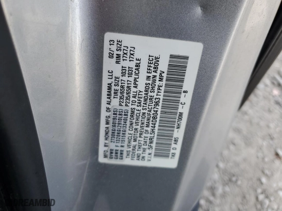 2013 Honda Odyssey EX with VIN 5FNRL5H44DB047963, listed as a Copart auction lot 48851745 with 179,637 mi miles and Salvage Title. Bid and sale history available at carsss.com. Image 14.