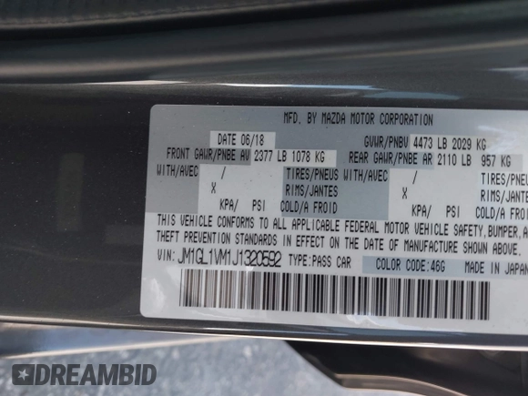 2018 Mazda Mazda6 Touring with VIN JM1GL1VM1J1320592, listed as a IAAI auction lot 41985616 with 100,920 mi miles. Bid and sale history available at carsss.com. Image 9.