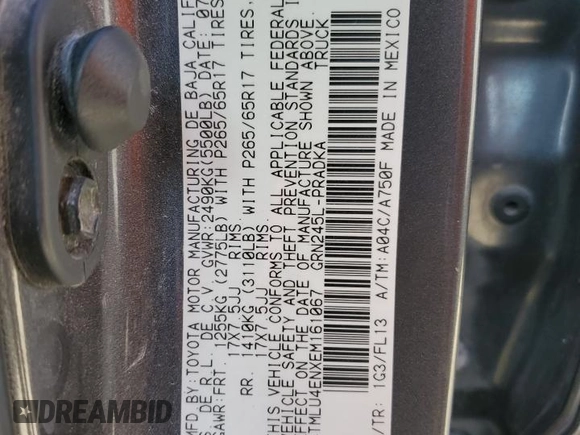 2014 Toyota Tacoma with VIN 3TMLU4ENXEM161067, listed as a Copart auction lot 52783675 with 190,684 mi miles and Salvage Title. Bid and sale history available at DreamBid. Image 12.