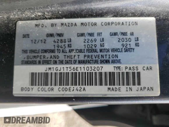 2014 Mazda Mazda6 i Touring with VIN JM1GJ1T56E1103207, listed as a Copart auction lot 49745785 with 248,835 mi miles and Clean Title. Bid and sale history available at carsss.com. Image 12.