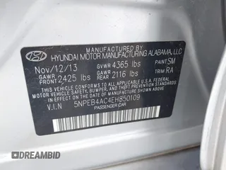 2014 Hyundai Sonata GLS with VIN 5NPEB4AC4EH850109, listed as a IAAI auction lot 42112449 with 167,088 mi miles and . Bid and sale history available at carsss.com. Image 9.