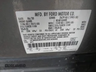 2020 Ford Explorer XLT with VIN 1FMSK8DHXLGC45686, listed as a IAAI auction lot 41767725 with 51,226 mi miles and . Bid and sale history available at DreamBid. Image 9.