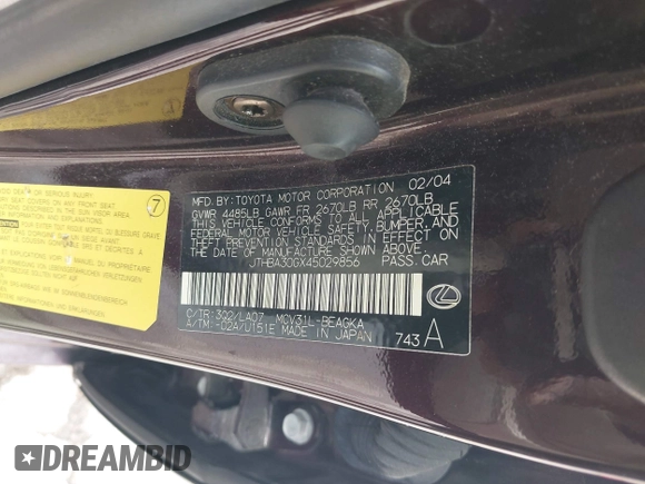 2004 Lexus ES 350 с VIN JTHBA30GX45029856, выставлен на аукционе IAAI как лот 42450699 с пробегом 167 461 миль миль и . История ставок и продаж доступна на DreamBid. Изображение 9.