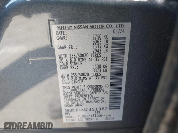 2024 Infiniti QX60 Autograph with VIN 5N1DL1HUXRC351382, listed as a IAAI auction lot 42414989 with 6,236 mi miles and . Bid and sale history available at DreamBid. Image 9.