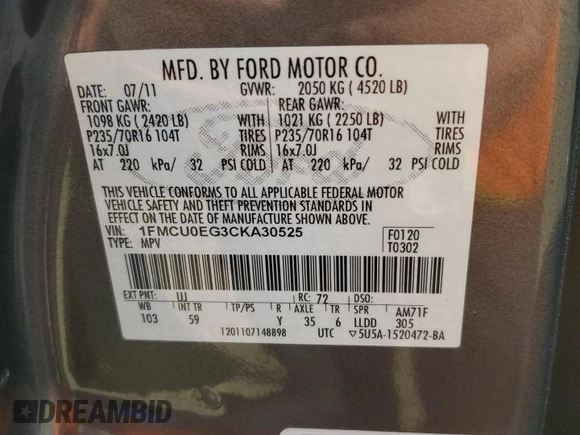 2012 Ford Escape Limited with VIN 1FMCU0EG3CKA30525, listed as a Copart auction lot 52709045 with 200,360 mi miles and Salvage Title. Bid and sale history available at carsss.com. Image 12.