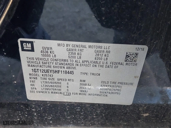 2017 GMC Sierra 2500HD Denali with VIN 1GT12UEY5HF118445, listed as a IAAI auction lot 41327986 with 158,970 mi miles. Bid and sale history available at carsss.com. Image 9.