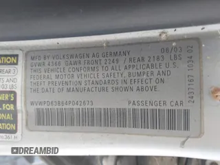 2004 Volkswagen Passat GLS z VIN WVWPD63B64P042673, wystawiony jako IAAI lot #42467361 z przebiegiem 259 067 mil mil oraz . Historia ofert i sprzedaży dostępna na DreamBid. Obrazek 9.