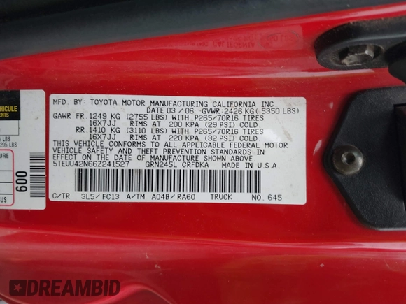 2006 Toyota Tacoma with VIN 5TEUU42N66Z241527, listed as a IAAI auction lot 40448450 with 161,424 mi miles. Bid and sale history available at carsss.com. Image 9.