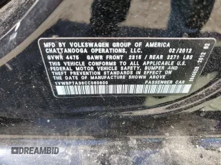 2012 Volkswagen Passat SE с VIN 1VWBP7A36CC060600, выставлен на аукционе Copart как лот 57233625 с пробегом 164 406 миль миль и Списание • Salvage title. История ставок и продаж доступна на DreamBid. Изображение 12.