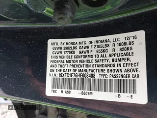 2017 Honda Civic EX-L with VIN 19XFC1F76HE008408, listed as a IAAI auction lot 42365568 with 59,948 mi miles and . Bid and sale history available at DreamBid. Image 9.