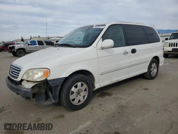 2002 Kia Sedona LX with VIN KNDUP131326271237, listed as a Copart auction lot 89358515 with 142,150 mi miles and Salvage Title. Bid and sale history available at carsss.com. Image 1.