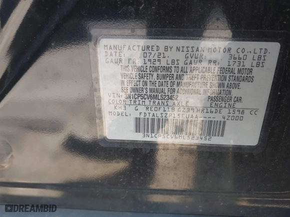 2021 Nissan Kicks SV with VIN 3N1CP5CV6ML523452, listed as a IAAI auction lot 41910818 with 73,242 mi miles. Bid and sale history available at carsss.com. Image 9.
