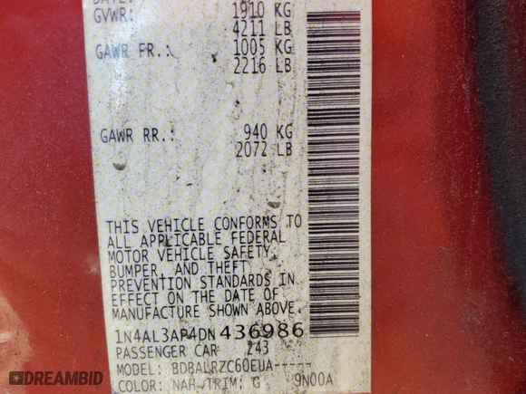 2013 Nissan Altima 2.5 S with VIN 1N4AL3AP4DN436986, listed as a Copart auction lot 89318145 with 246,096 mi miles and Salvage Title. Bid and sale history available at carsss.com. Image 14.