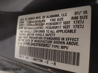 2015 Honda Odyssey EX-L with VIN 5FNRL5H63FB058957, listed as a IAAI auction lot 41830643 with 109,618 mi miles. Bid and sale history available at carsss.com. Image 9.