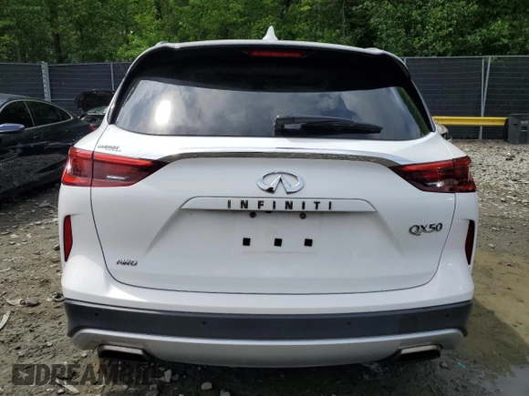 2021 Infiniti QX50 Luxe with VIN 3PCAJ5BB9MF120951, listed as a Copart auction lot 55303395 with 28,437 mi miles and Salvage title. Bid and sale history available at DreamBid. Image 6.
